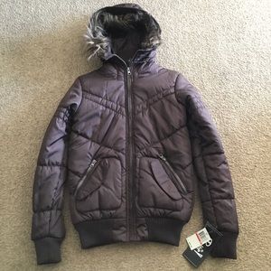 New Brown Hooded Faux Fur Puffer Jacket